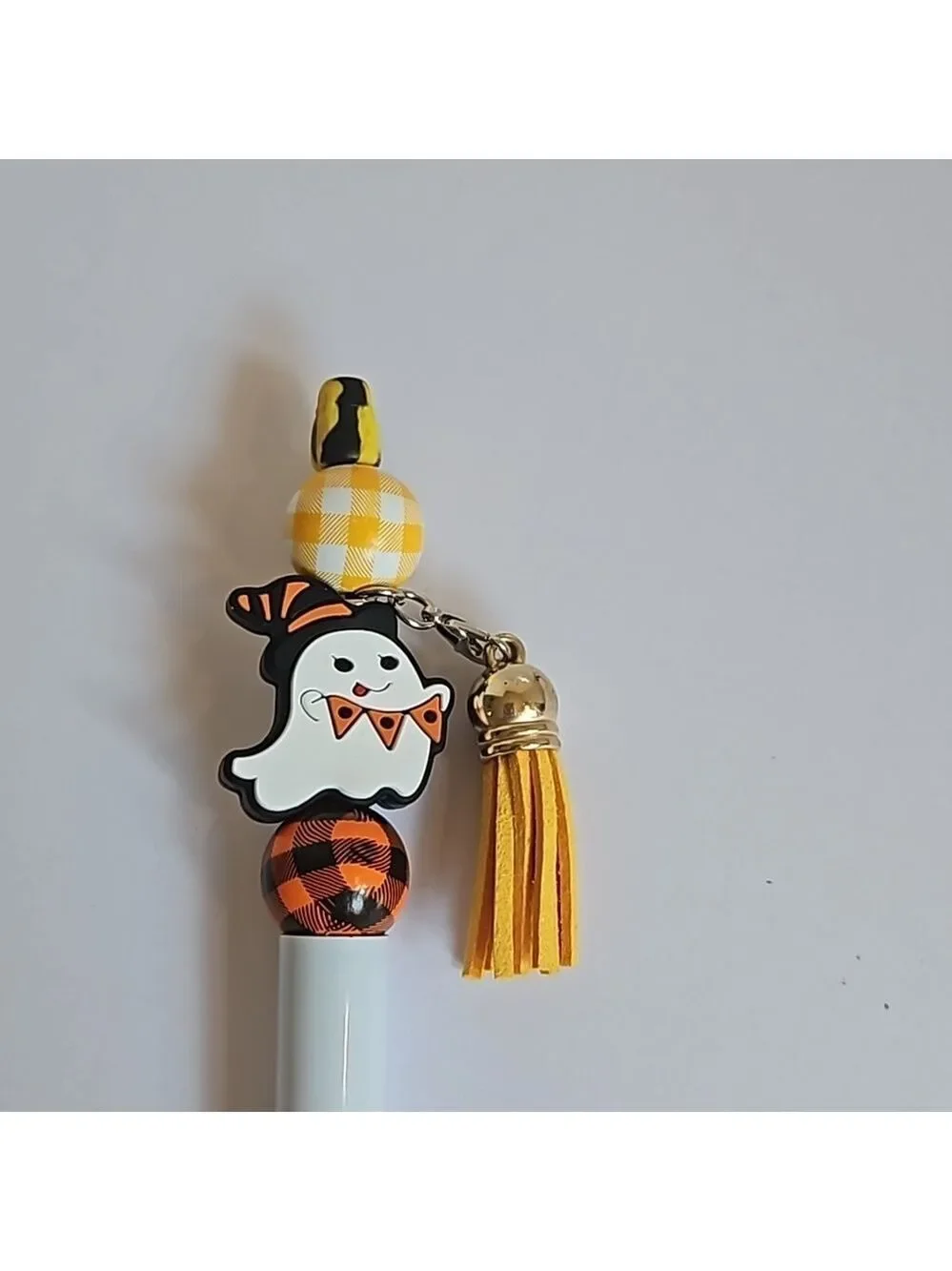 Hand Crafted 3 Set Pens Black Ink Beaded Sunflower Harvest Halloween Design